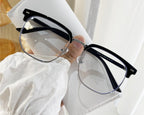 Anti Eyestrain Half Frame Reading Glasses Sturdy Oval Computer Readers Anti Blue Light Blocking Flat Light Mirror (Color : Black-Silver, Size : +150)