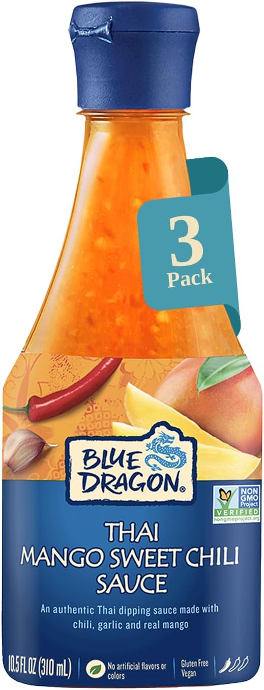 Blue Dragon Mango Thai Sweet Chili Sauce - 10.5oz (Pack of 3) - No Artificial Flavors Or Colors - Made with Mango, Red Chilies & Garlic - Vegan, Non-GMO Verified, Gluten Free - Dipping Sauce