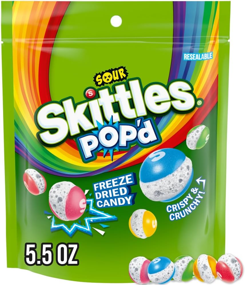 SKITTLES POP'd Sour Freeze Dried Candy Assortment, 5.5 Oz Resealable Bag