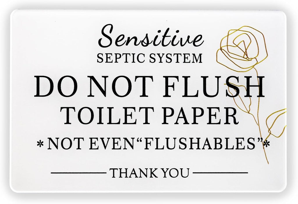 Do Not Flush Bathroom Sign – 2 Pack Bathroom Etiquette Sign for Septic System, Please Don’t Flush Toilet Paper, Acrylic Black and White Wall Décor for Home, Airbnb, RV, Cabin, 4x6 Inch