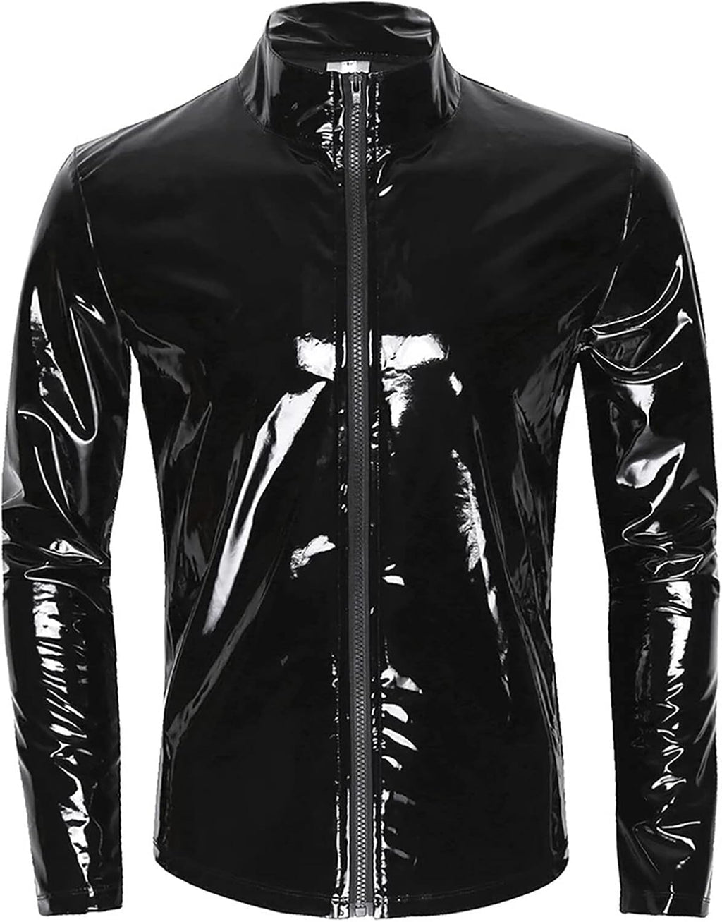 Panegy Men's Liquid Shiny Leather Shirt Jacket Slim Fit Wetlook Party Nightout Club 70s/80s Disco Blouse Tshirt