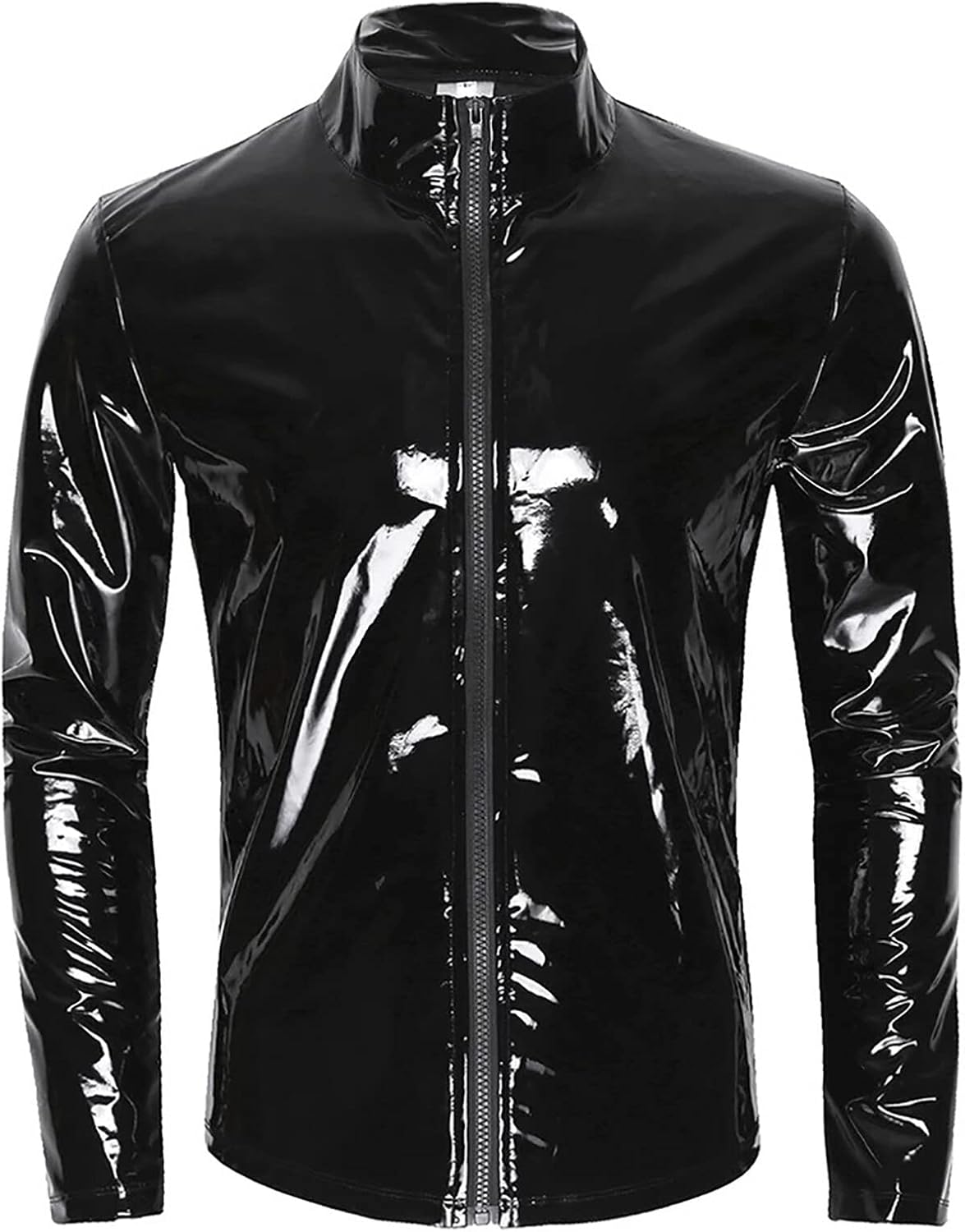 Panegy Men's Liquid Shiny Leather Shirt Jacket Slim Fit Wetlook Party Nightout Club 70s/80s Disco Blouse Tshirt