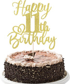 Glitter Happy 11th Birthday Cake Topper,Cheers to 11 Years,happy 11th Birthday Cake Topper,11th Anniversary Cake Topper， men and women 11 years old happy birthday Party Decoration(11th Gold)