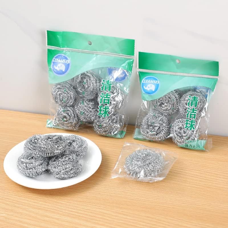8PCS Stainless Steel Kitchen Pot Brush with Handle Wire Ball Cleaning Tools Home Dish Washing Accessories