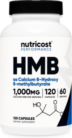 Nutricost HMB (Beta-Hydroxy Beta-Methylbutyrate) 1000mg (120 Capsules) - 500mg Per Capsule, 60 Servings - Gluten Free and Non-GMO