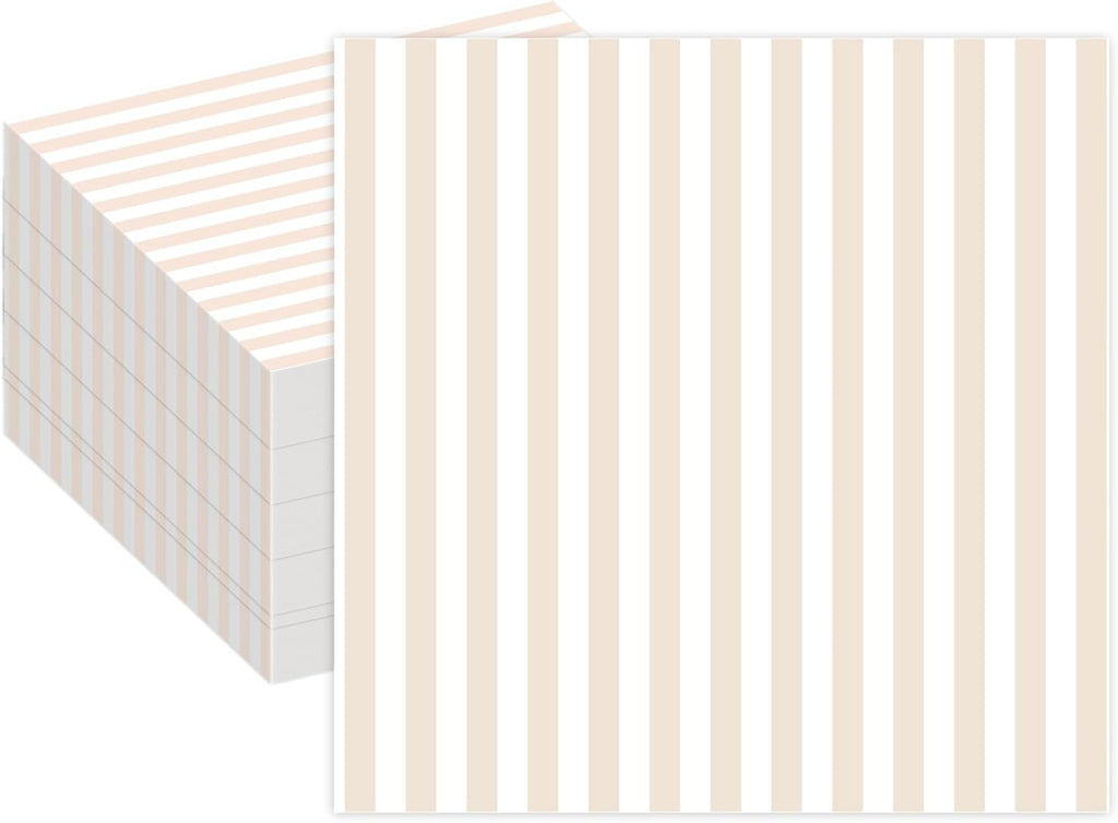 Stxy's Ivory Beige Striped Napkins (60ct) 5"x 5" Tan Beige Cocktail Napkins Cream Stripe Dessert Beverage Napkin for Wedding, Baby Shower, Bridal Shower, Birthday