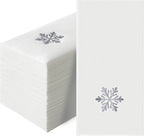 50 Pack Silver Snowflake Napkins, Linen-Feel Disposable Guest Towels Winter Snow Napkins for Elegant Dinner Party Table Decor