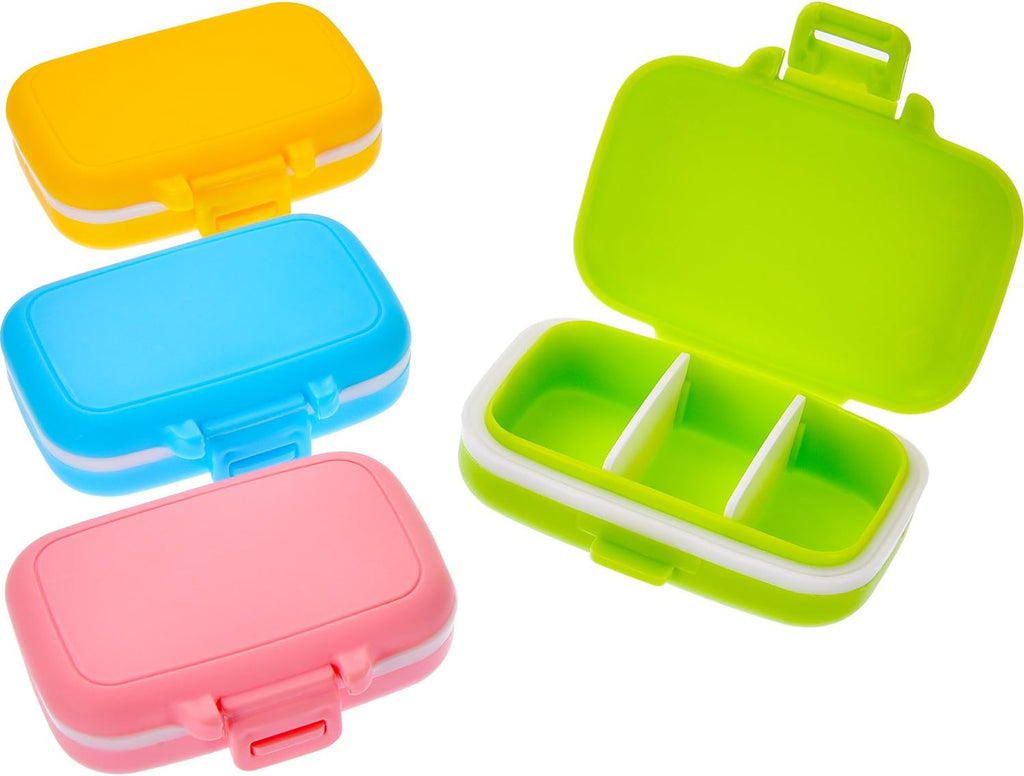 JOVITEC 4 Pack Small Pill Cases Plastic Waterproof 3 Removable Compartments Pill Organizer Box Holder Medicine for Daily and Travel Use