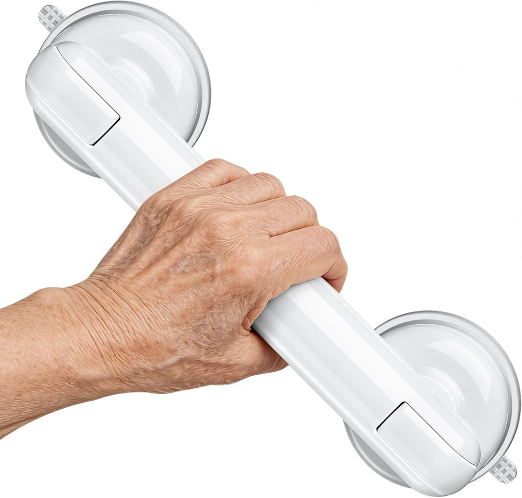 Grab Bars for Bathtubs and Showers, Shower Handles for the Elderly and People in Need, 2026 Upgraded Rubber Suction Cup with Maximum 350 lbs Suction Power, No Drilling-(White-1 Pack)