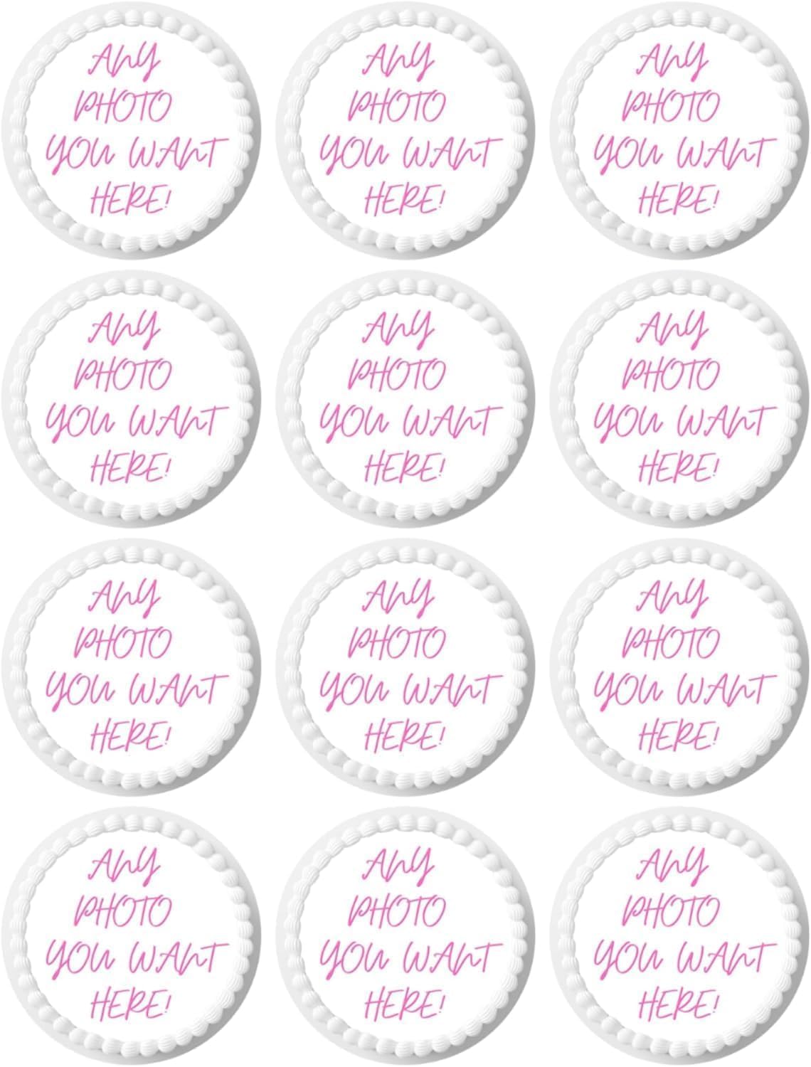 Custom Cupcake Topper Edible Image Your Own Cake Birthday Customize Party Personalized Uncut (2 inches 12/sheet)