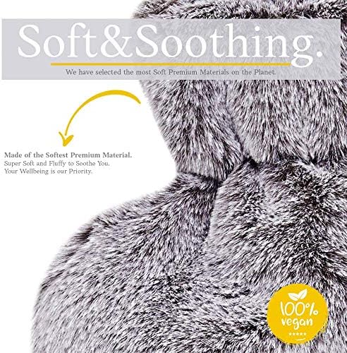 Hot Water Bottle - with Soft Premium Fleece Cover - Light Gray, 2L - Heating Pad for Menstrual Cramps and Period Comfort - Bed Foot Warmer - Hot & Cold Compress for Back, Stomach, Neck Pain Relief