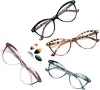 MODFANS 4 Pack Cat Eye 1.25 Reading Glasses for Women,Fashion Ladies Design Comfortable Spring Hinge Stylish 4 Pair Women Readers with 4 Pouch