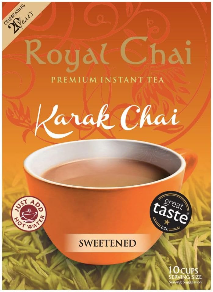 Royal Chai | Karak Chai Sweetened | 10 Count Single Box | All Natural, No Preservatives | Premium Instant Tea | Made in the UK