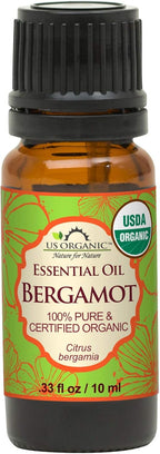 US Organic 100% Pure Bergamot Essential Oil, USDA Certified Organic, Cold Pressed, with Euro droppers (More Size Variations Available) (10 ml / .33 fl oz)