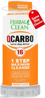 Herbal Clean Qcarbo16 Same-Day Detox Cleanse Drink (16 fl oz) - Orange Flavor Full Body Cleanse* Detox Drink for Moderate Toxin Level*, Vitamin B2 and Vitamin B12 for Men & Women