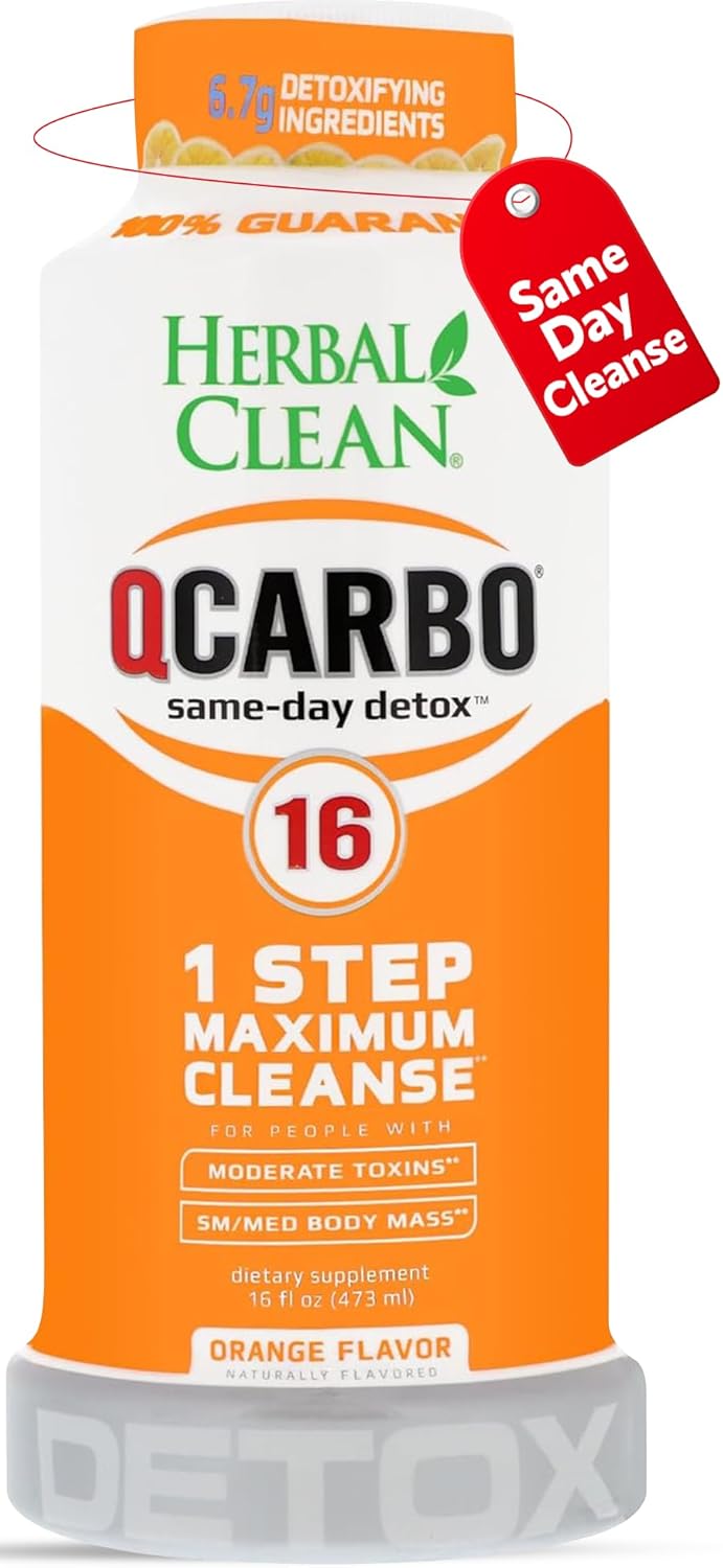 Herbal Clean Qcarbo16 Same-Day Detox Cleanse Drink (16 fl oz) - Orange Flavor Full Body Cleanse* Detox Drink for Moderate Toxin Level*, Vitamin B2 and Vitamin B12 for Men & Women
