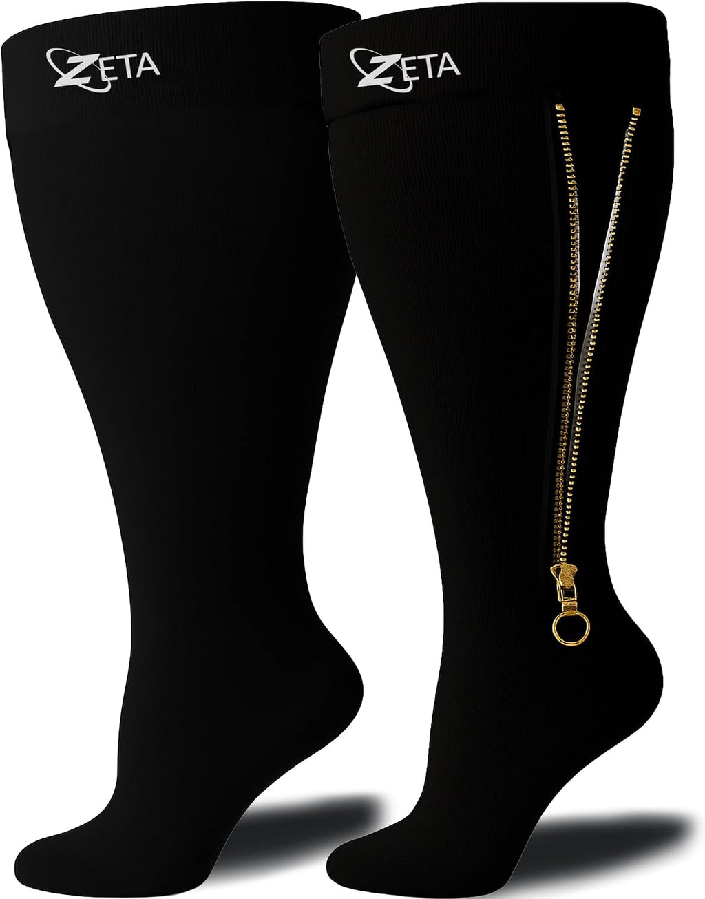 Zeta Wear Plus Size Compression Socks for Women and Men, Wide Calf Knee-High 15-19 mmHg Graduated Support, Easy-On Cuff, Fits Calves to 26 inch / 66 cm