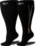 Zeta Wear Plus Size Compression Socks for Women and Men, Wide Calf Knee-High 15-19 mmHg Graduated Support, Easy-On Cuff, Fits Calves to 26 inch / 66 cm