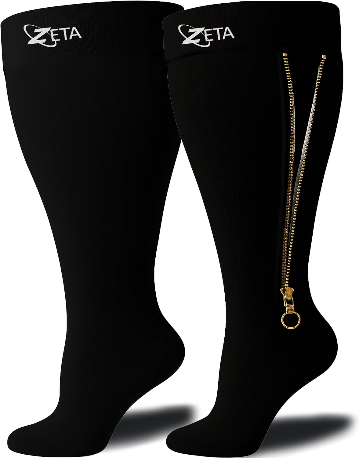 Zeta Wear Plus Size Compression Socks for Women and Men, Wide Calf Knee-High 15-19 mmHg Graduated Support, Easy-On Cuff, Fits Calves to 26 inch / 66 cm