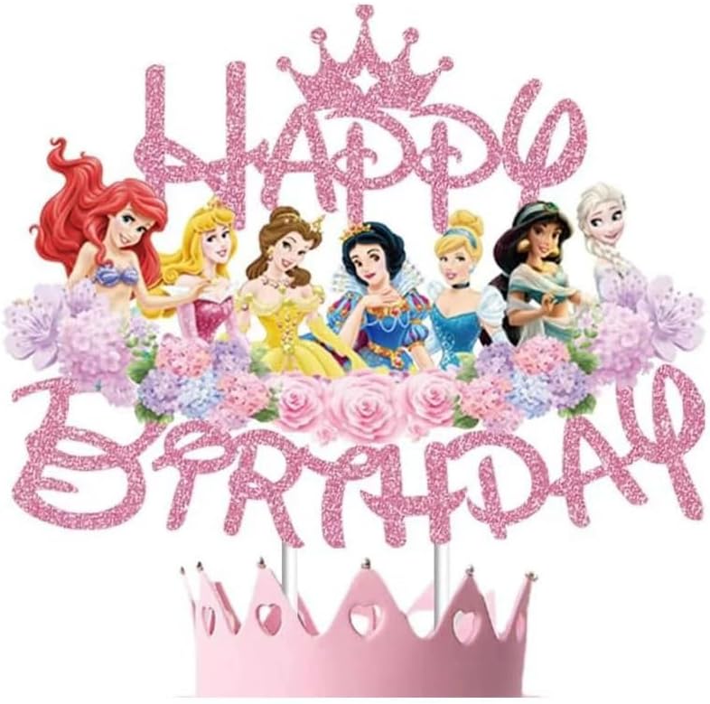 Glitter Princess Cake Topper, Cute Happy Birthday Cake Topper, Birthday Party Supplies, Princess Themed Party Decorations for Girls