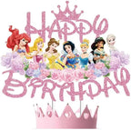 Glitter Princess Cake Topper, Cute Happy Birthday Cake Topper, Birthday Party Supplies, Princess Themed Party Decorations for Girls
