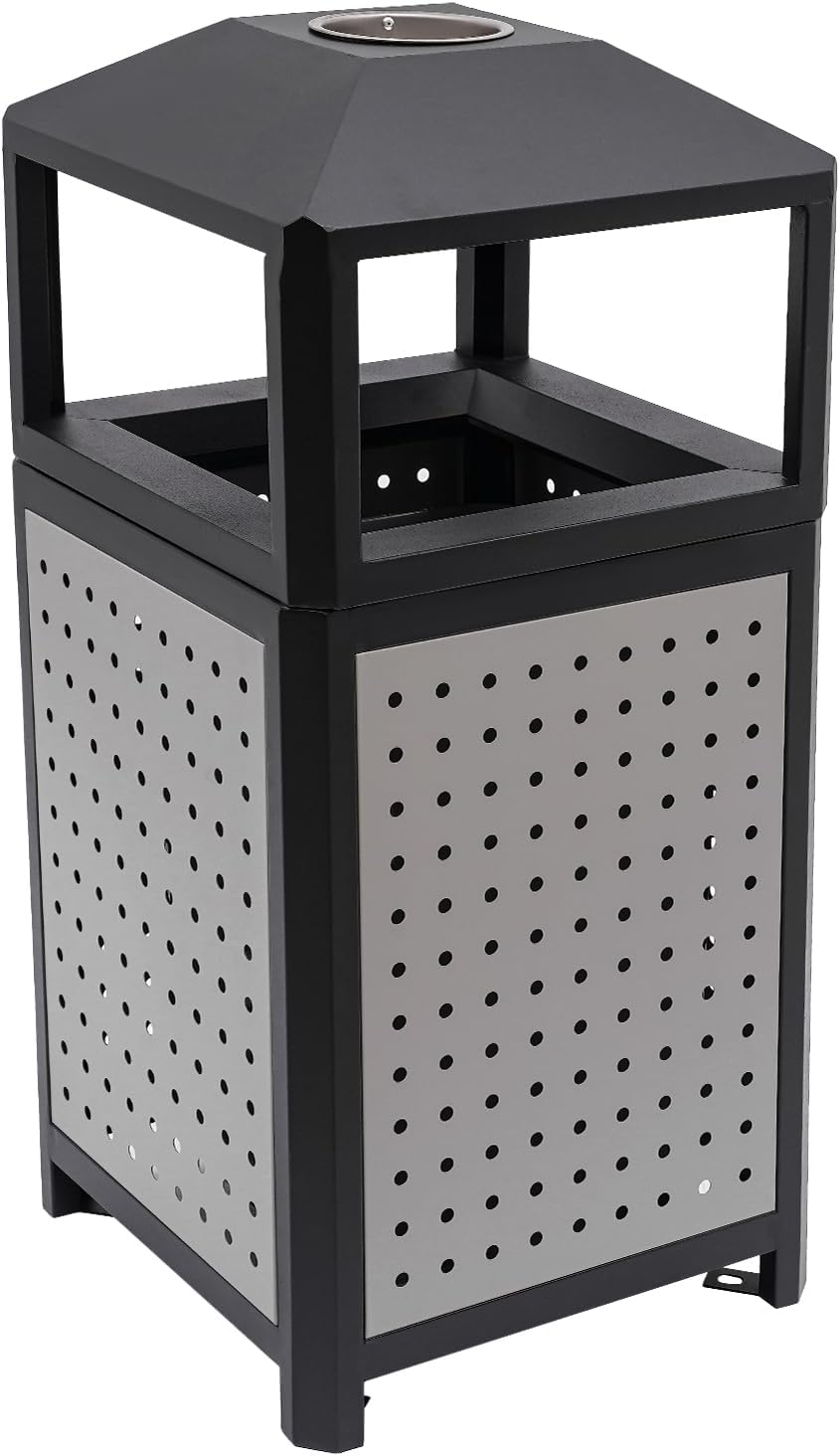 Commercial Waste Container Trash Can for Outdoor, Rectangular Trash Can with Ashtray, Stainless Steel Garbage Bin(15 gal with Ashtray)