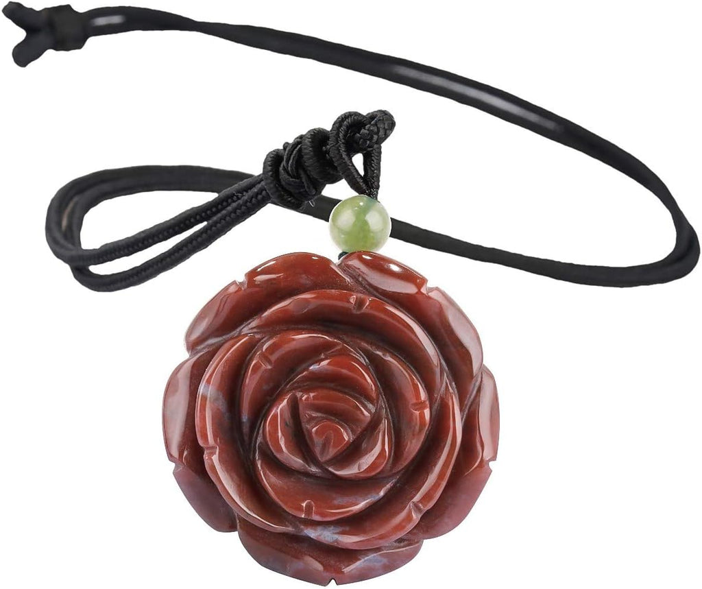Nupuyai Hand Carved Flower Stone Pendant Necklace for Women, Handcraft Rose Pendant with Chain for Mom Adjustable 27.5"