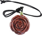 Nupuyai Hand Carved Flower Stone Pendant Necklace for Women, Handcraft Rose Pendant with Chain for Mom Adjustable 27.5"