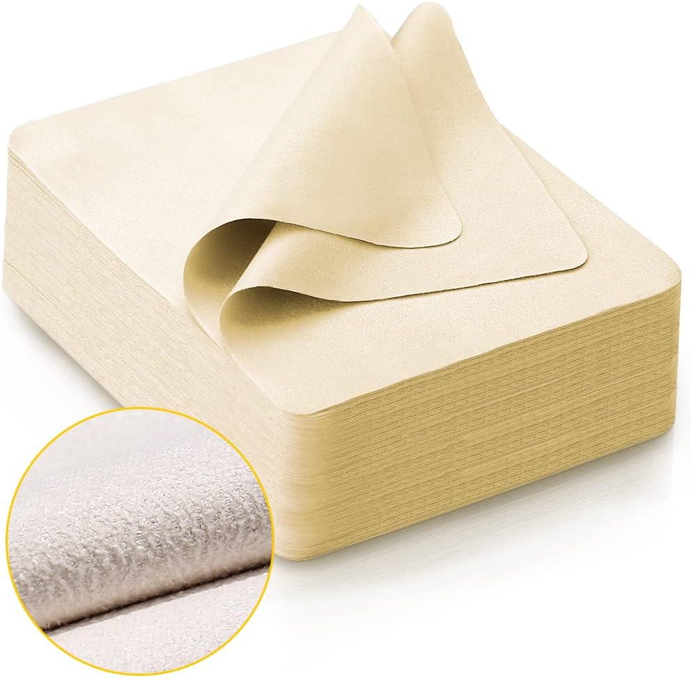 100 PCS Glasses Clean Cloth Suede, Lens Clean Cloth for Lenses, Glasses, Screens, Cameras, iPad, iPhone, Eyeglasses (6"x7", 100PCS/Light Yellow)