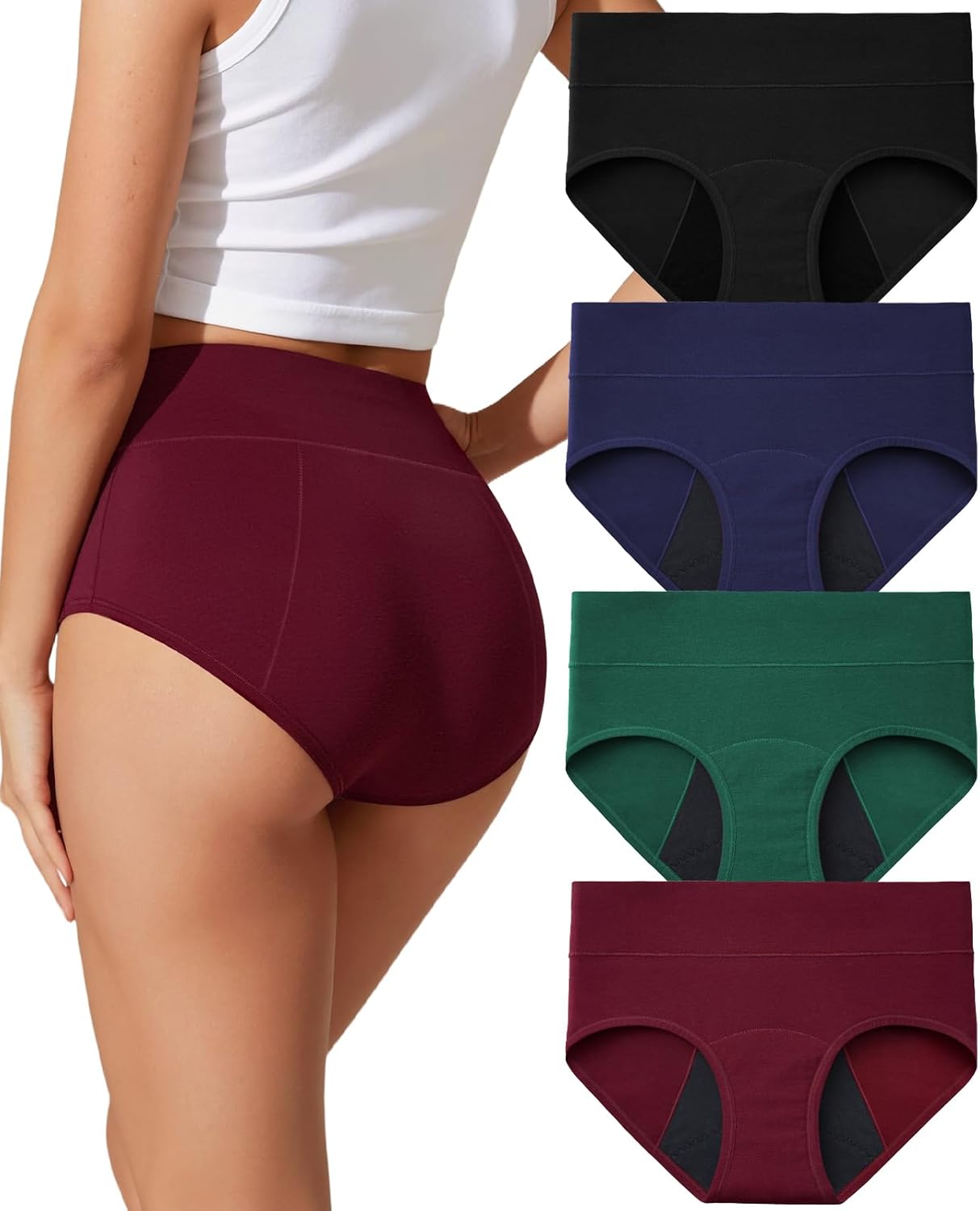 ACEJUNE Period Cotton Underwear for Women: Leak-Proof Menstrual Comfort Panties for Teens and Postpartum 4 Pack