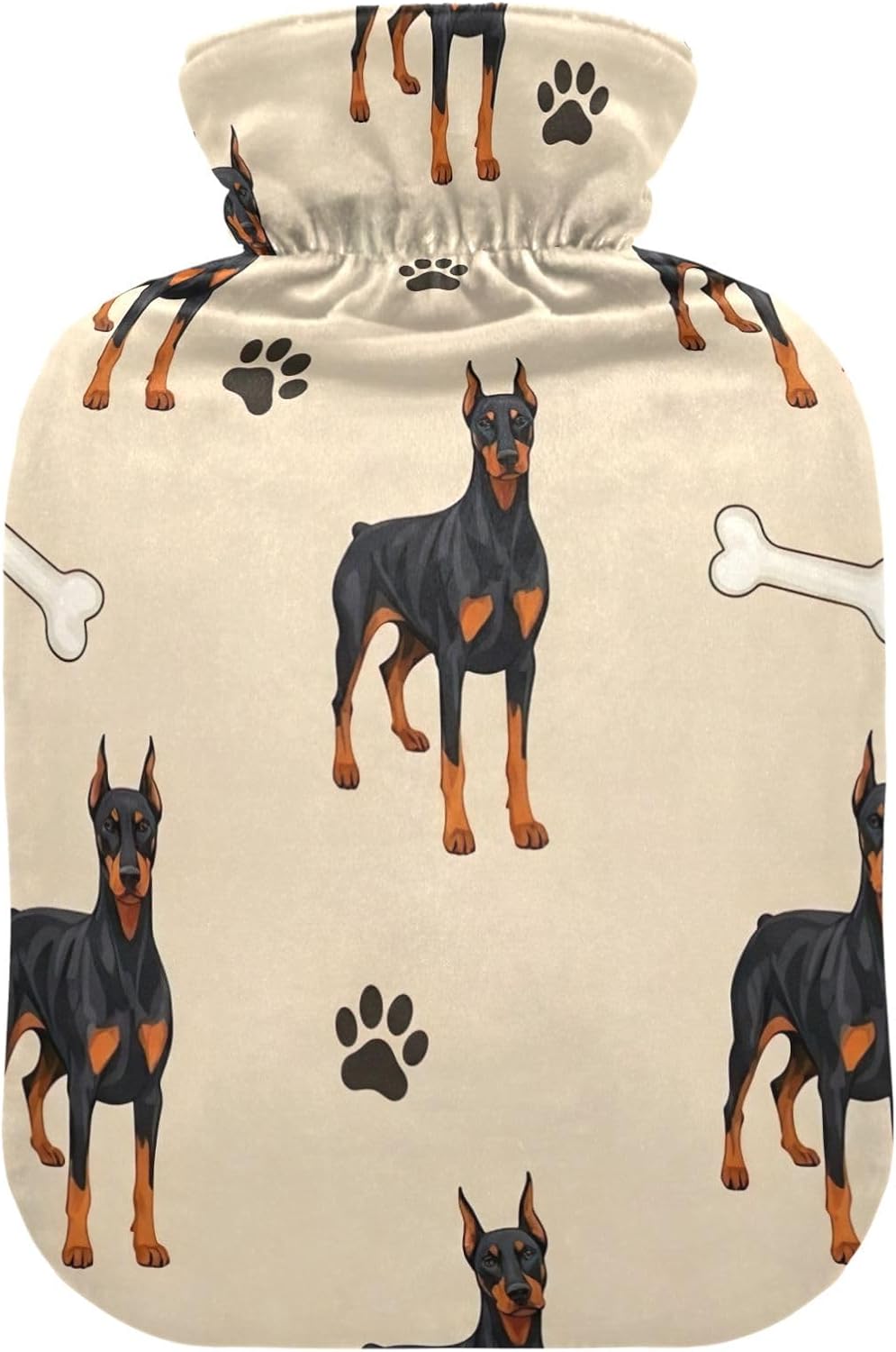 Doberman Pinscher Dog Hot Water Bottles with Soft Velvet Cover Hot Water Bag for Foot Bed Warmer Pain Relief Medium