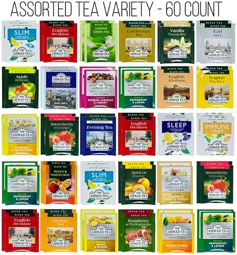 GB PRIME Ahmad Premium Tea Sampler Assortment Gift Box | 60 count | Prime Tea Variety - Earl Grey, Black, Fruit, Citrus, Green, Herbal, Strawberry and more