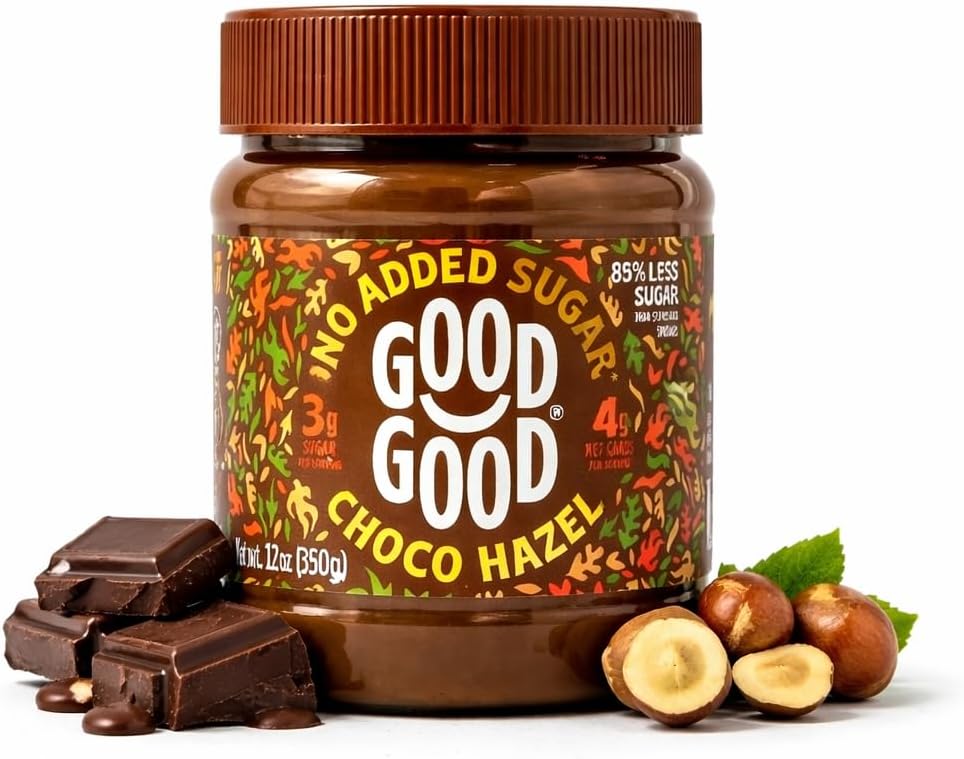 GOOD GOOD No Added Sugar Belgian Choco Hazel Spread - Chocolate Spread with Natural Sweeteners - Gluten Free - Vegetarian Friendly - 12oz / 350g (Pack of 1)