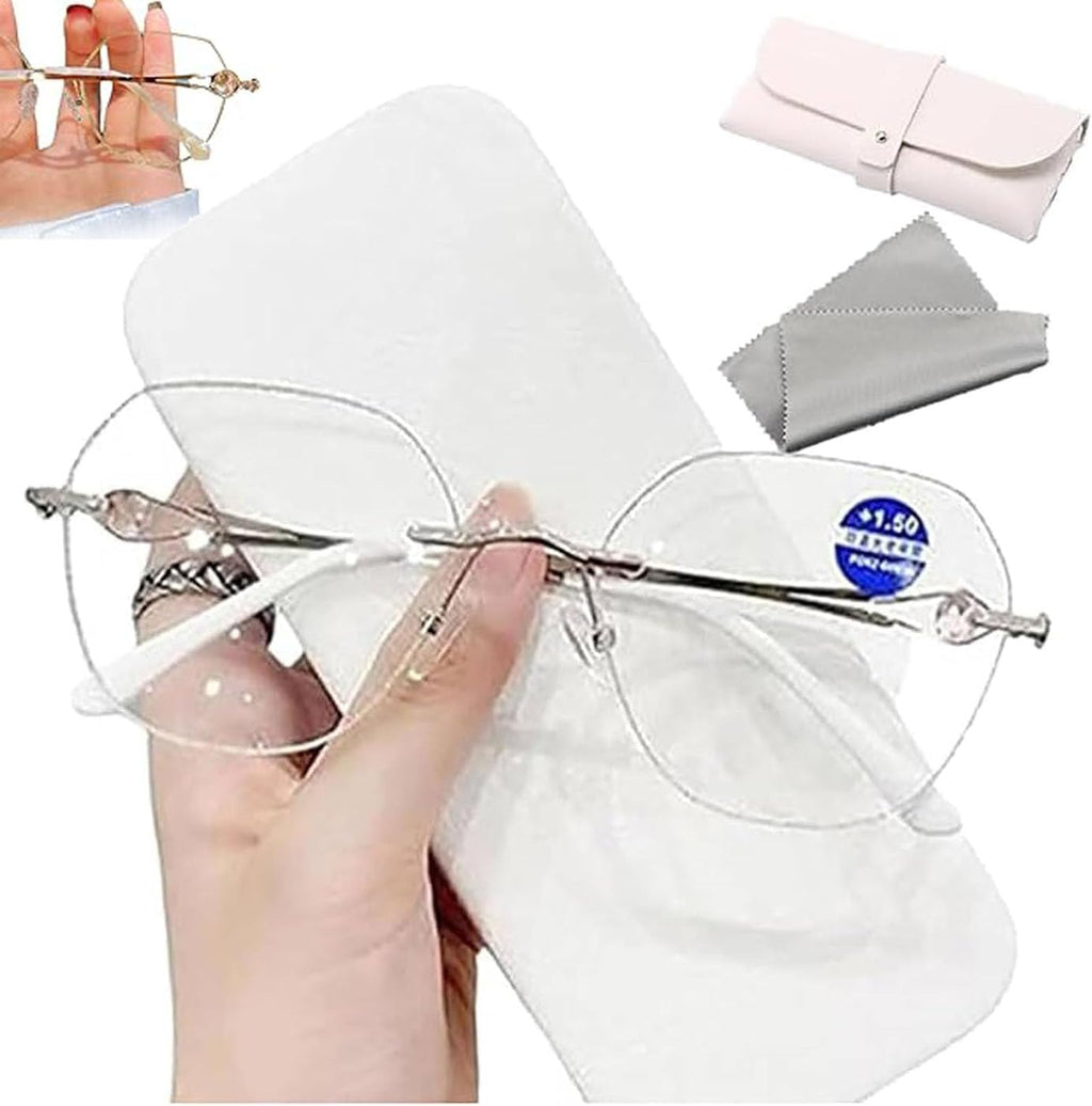 Women's Diamond Rimless Anti-Blue Light Presbyopia Glasses, Ultra Light Frameless Reading Glasses for Women