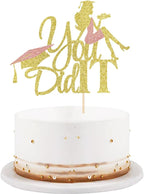 Congratulations on graduation Cake topper 2026 glitter girl graduation cake topper 2026 graduation decorations 2026 graduation party decoration supplies (gold1)