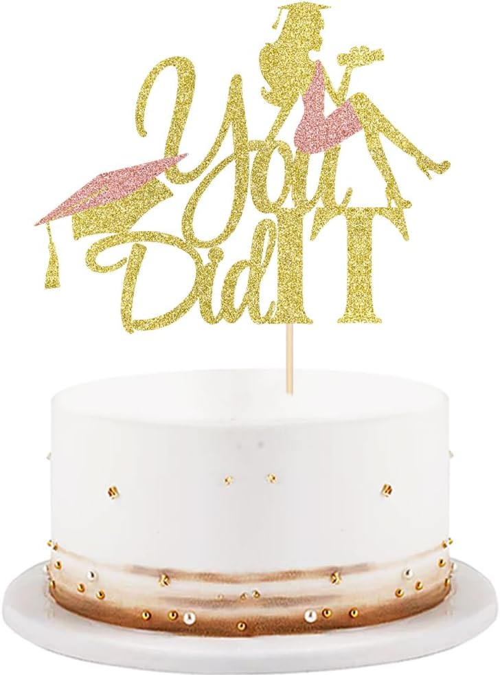 Congratulations on graduation Cake topper 2026 glitter girl graduation cake topper 2026 graduation decorations 2026 graduation party decoration supplies (gold1)