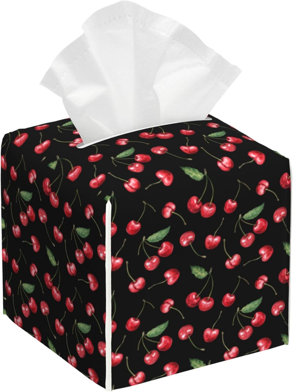 Tissue Box Holder Cherry Fruit Tissue Box Cover Square Leather Tissue Holder Organizer Portable Decorative Facial Paper Case for Home Office Bathroom Vanity Countertop