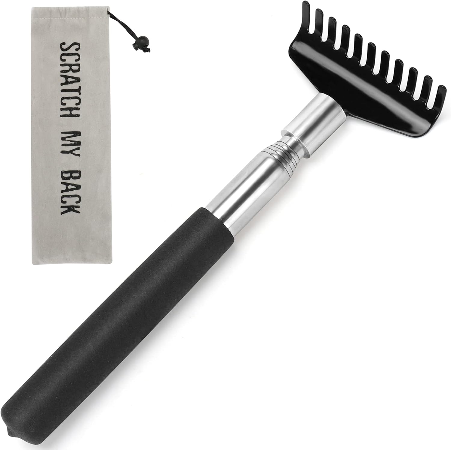 Oversized Portable Extendable Back Scratcher, Upgraded Metal Stainless Steel Telescoping Back Scratcher Tool with Canvas Carrying Bag