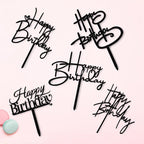 5 PCS Black Happy Birthday Cake Topper Acrylic Birthday Cake Decorations for Party Supplies