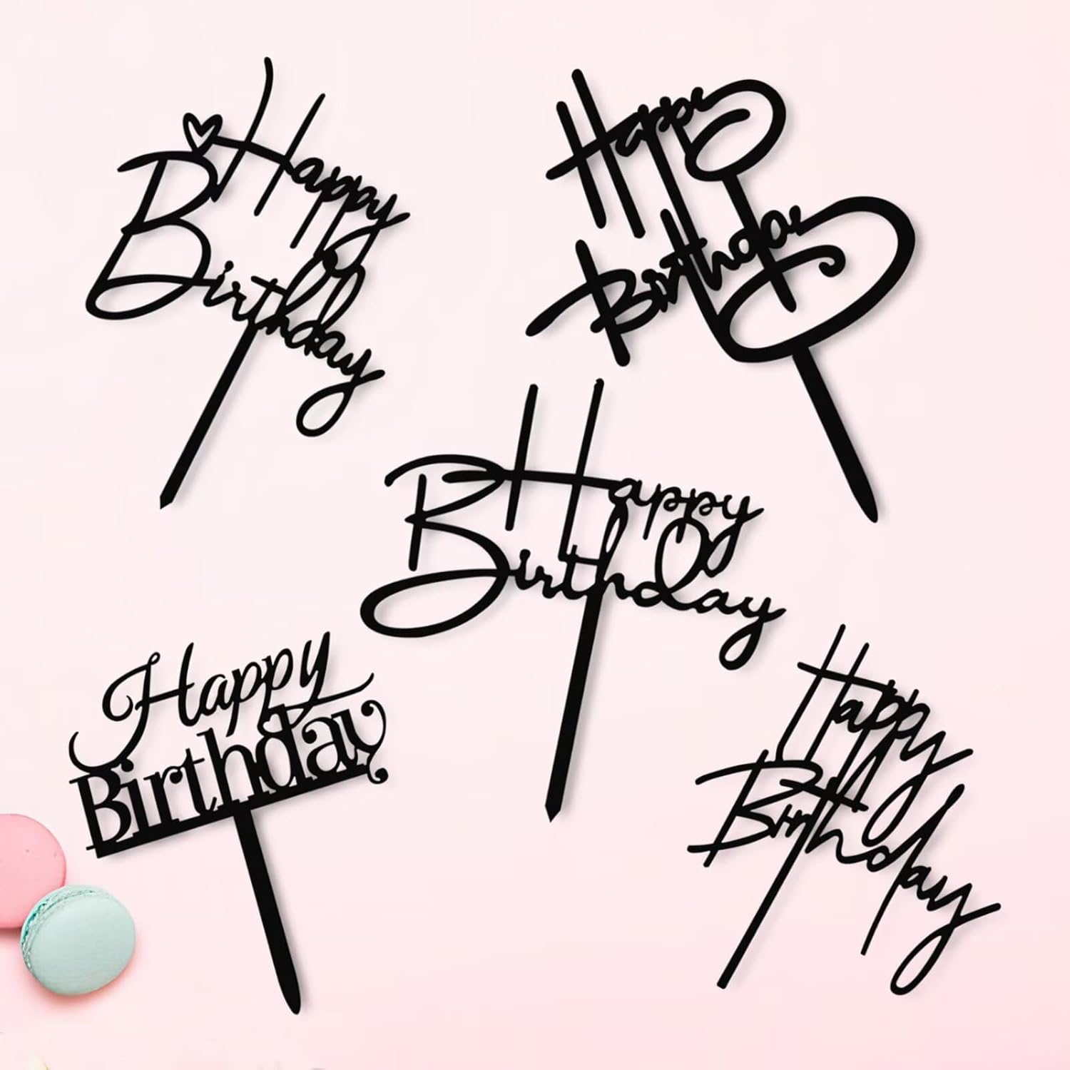 5 PCS Black Happy Birthday Cake Topper Acrylic Birthday Cake Decorations for Party Supplies