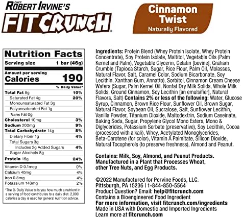 FITCRUNCH Snack Size Protein Bars, 6-Layer Baked Bar, 3g of Sugar & Soft Cake Core (9 Bars, Cinnamon Twist)