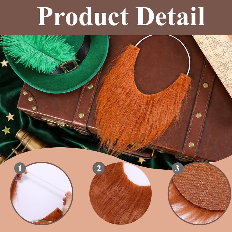 4 Pcs St. Patrick's Day Mustache Beard,St. Patrick's Day Leprechaun Reddish Brown Fake Mustache Beard,Cosplay Costume Accessory for Irish St Patrick's Day Party Supplies