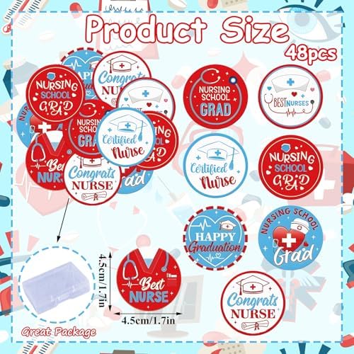 48pcs Edible 2026 Nurse Graduation Cupcake Toppers Wafer Paper Congrats Grad Nurse Cake Decorations Edible Class of 2026 Cupcake Picks for 2026 Graduation Theme Party Cake Decor Supplies
