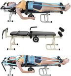 Lumbar Traction Bed, Cervical Spine Stretcher Machine Adjustable Length, Back Stretcher Traction Spinal Decompression Devices Therapy Massage Table, Black