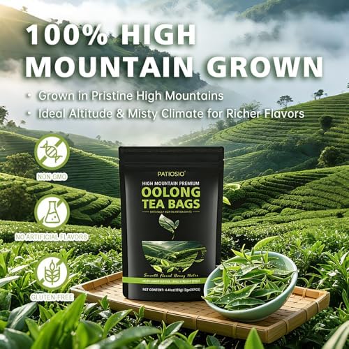 Oolong Tea Bags – Yunnan High-Mountain Oolong Whole Leaf Tea Bags, 25 Bags (5g Each) – Premium Loose Leaf Oolong Tea - Helps Lower Cortisol Levels & Relieve Stress –Smooth Aroma, Non-GMO