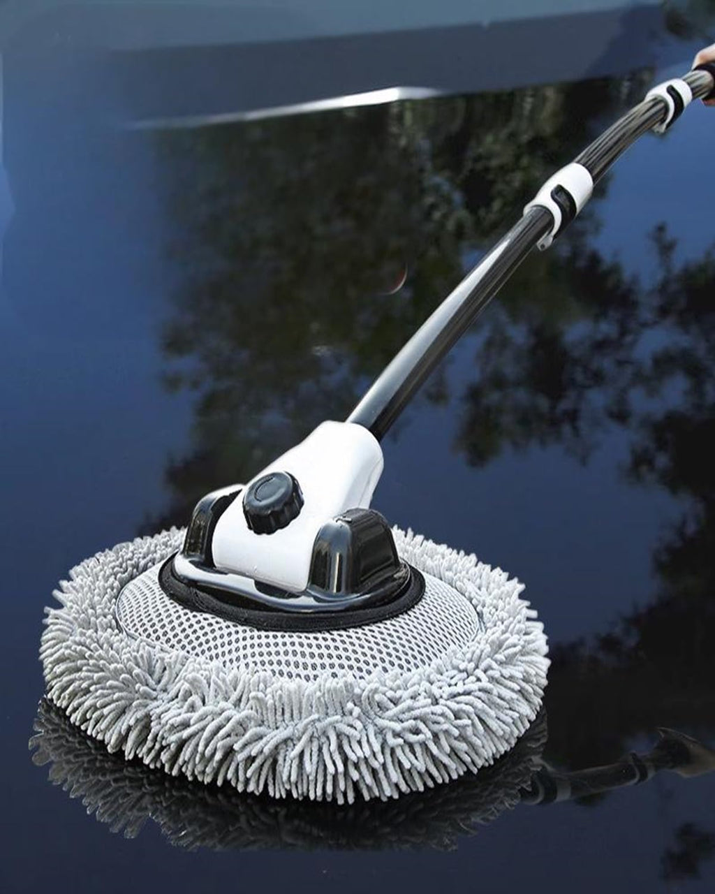 Volodya 15°Curved Car Wash Brush with 47" Extension Long Handle Telescopic Aluminum Microfiber Cleaning Mop for Car Truck SUV RV Boat Wheel Extension Pole Carwash Mop Duster