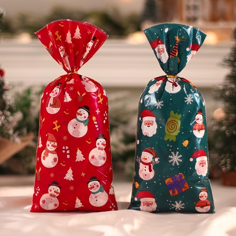 25pcs Christmas Candy Bag, Santa Claus Snowmen Pattern, Christmas Party Gift Packaging Bag Decor Candy Bags