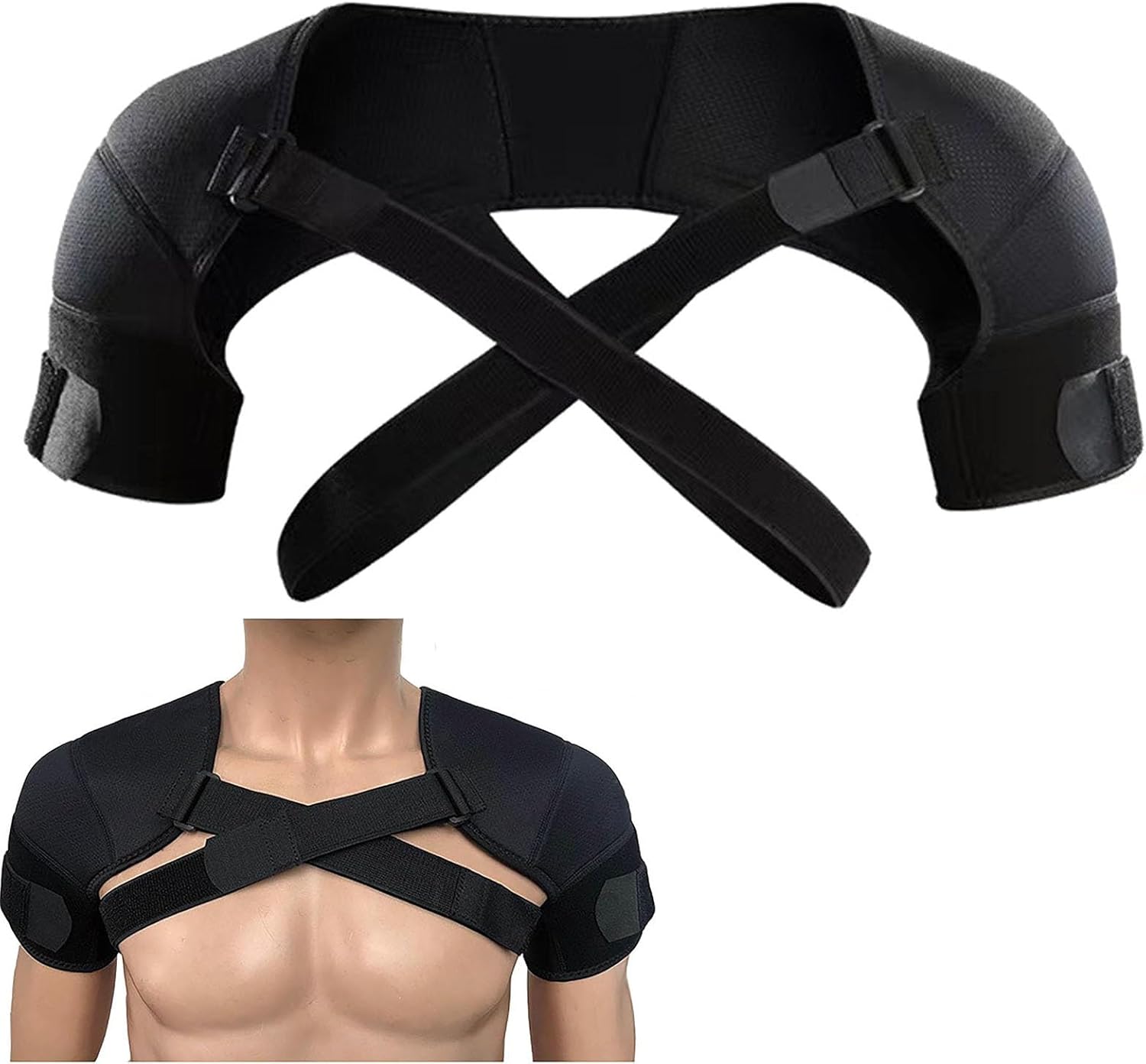 Adjustable Double Shoulder Support Brace, Flexible Compression Wrap Protector for Sleeping Pain Relief & Injury Preventio for Men and Women Frozen Shoulder,AC Joint,Labrum Tear(S/M)