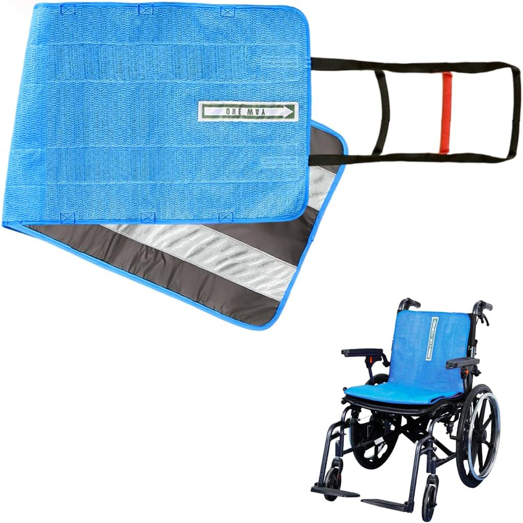 One Way Transfer Support Seat Cushion with Handles-Non-Slip Fall Prevention Pad for Elderly/Disabled Use on Wheelchairs, Chairs and More,48.4"x16.7" (Blue, Pack of 1 PC)