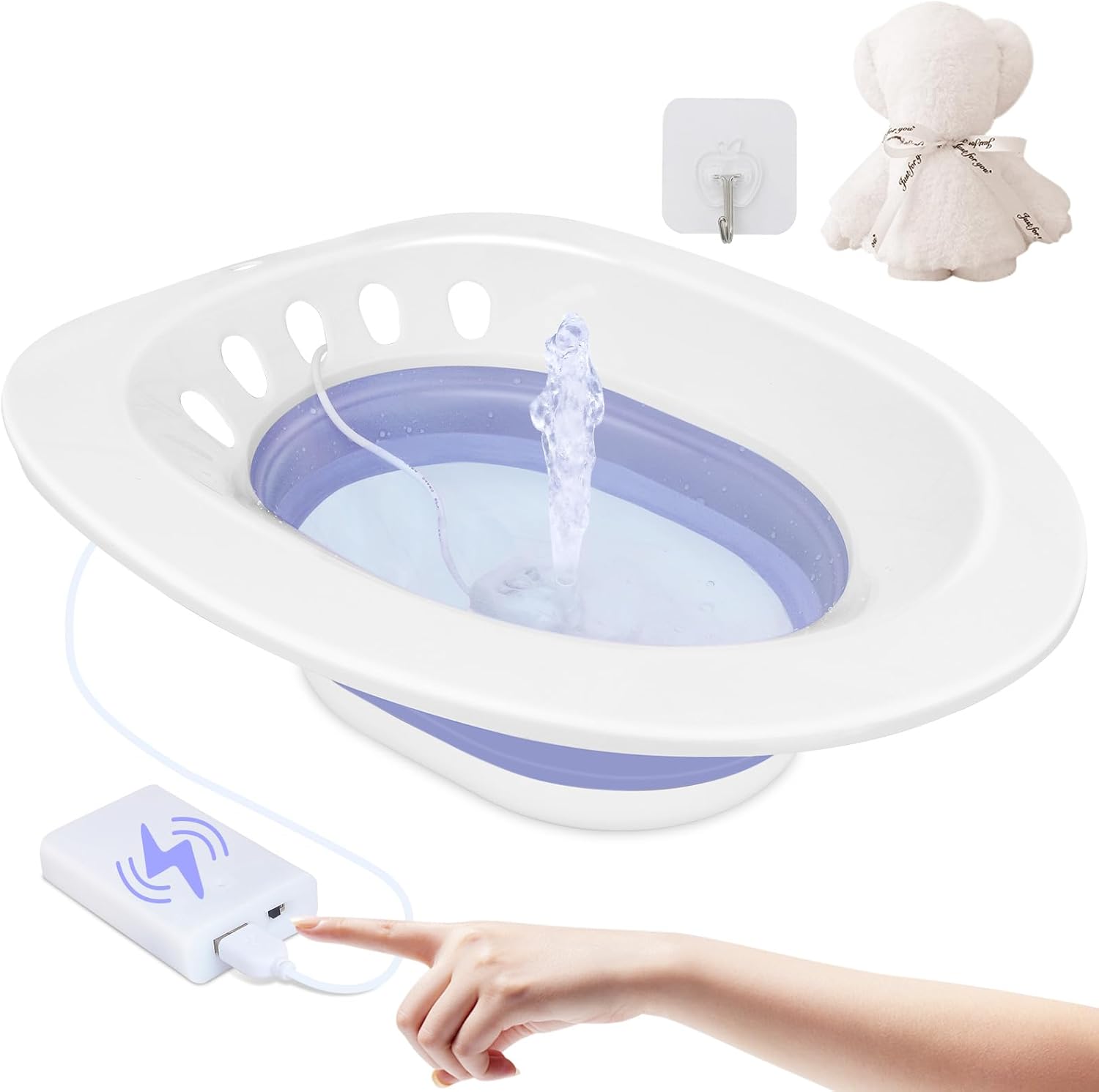 RUGUO Electric Sitz Bath for Toilet Seat, Unisex Sitz Bath Soak Tub, Sits Bath Kit for Women, for Soothes Hemorrhoids & Postpartum Care, Automatic Flushing - Purple